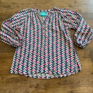 Escapada Navy Blue and Pink Whale Print Top Size XS